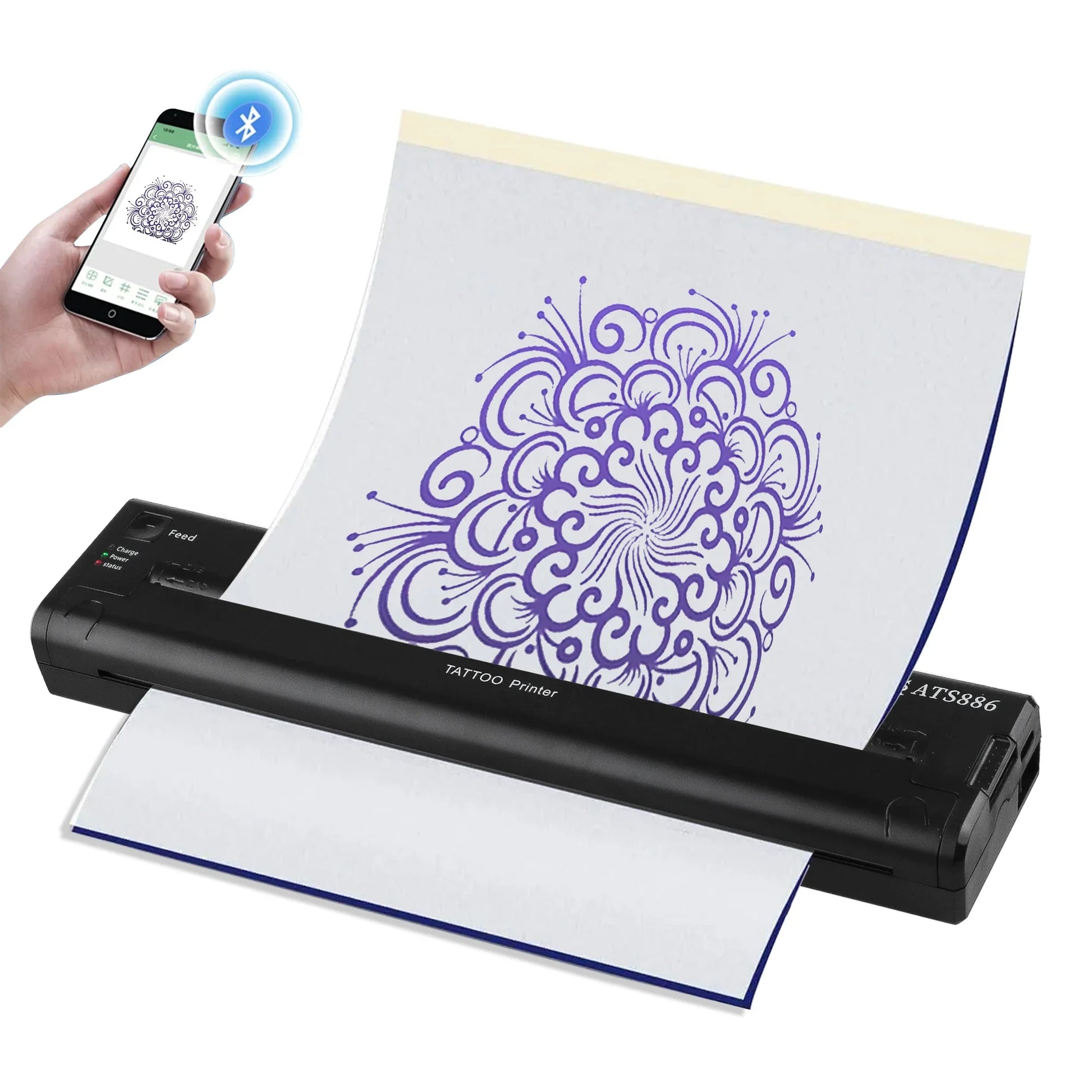 Portable Thermal Tattoo Printer Transfer Machine Bluetooth Stencil Maker Line Drawing Photo Printing Copier 50 Sheets A4 Paper