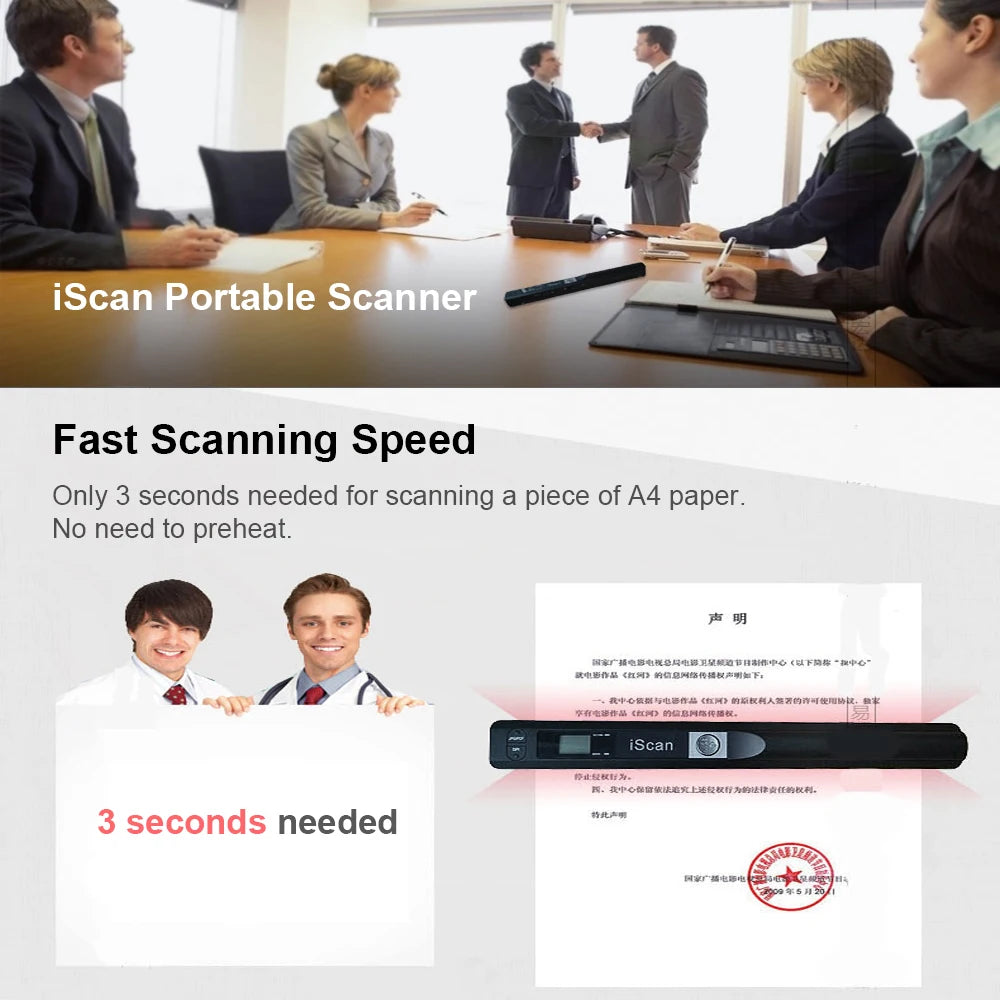 Iscan Portable Scanner Mini Handheld Document Scanner A4 Book Scanner for JPG and PDF Format 300/600/900 DPI