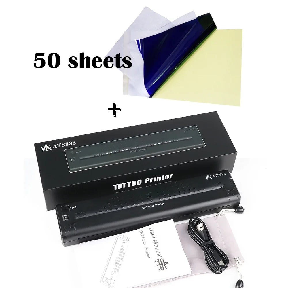 Portable Thermal Tattoo Printer Transfer Machine Bluetooth Stencil Maker Line Drawing Photo Printing Copier 50 Sheets A4 Paper